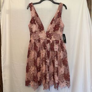 Lulu's Size Small Pink Sweetest Love Mauve Multi Lace Backless Skater Mini Dress